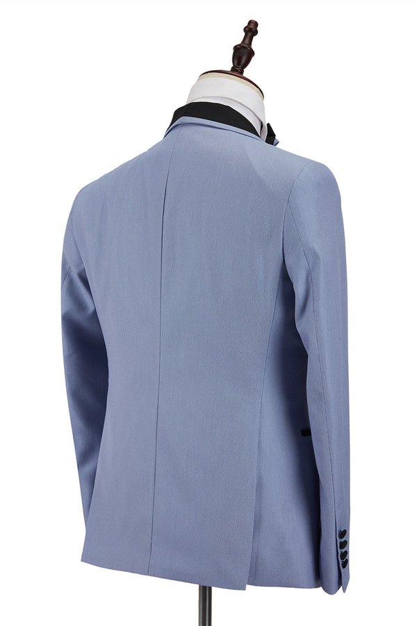 New Arrival Light Blue Classy Black Shawl Lapel One Button Men's Formal Suit for Wedding-Ballbella