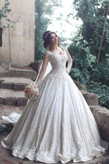 New Arrival Long Sleeves Bridal Dress Lace Applique Custom Made Wedding Dresses-Ballbella
