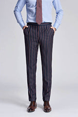 New Arrival Stripes Dark Navy Mens Suits Peak Lapel Three Flap Pockets Suits for Men-Ballbella