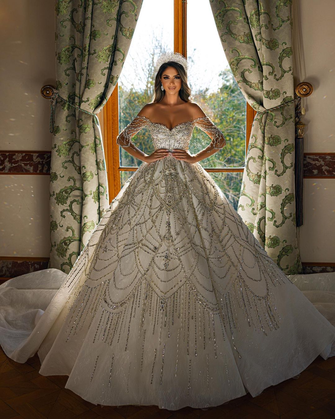 Sweetheart Long-Sleeve Split Evening Dress with Ruffles | Ballbella main image 1