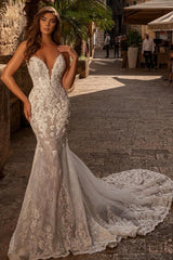 New Arrival sweetheart sleeveless mermaid lace Wedding Dresses-Ballbella