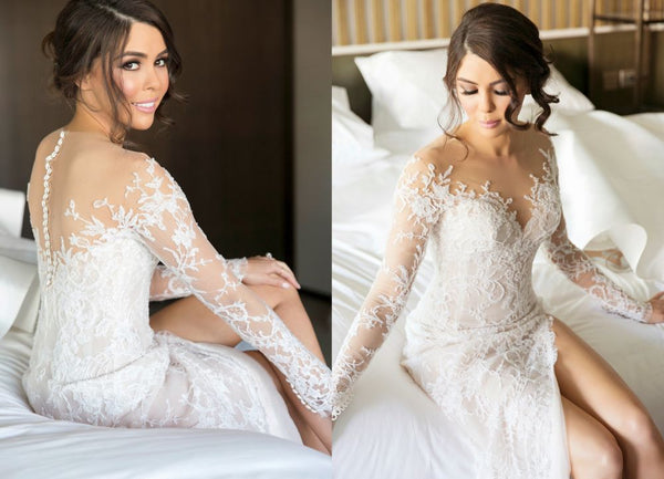 Ballbella custom made this Long Sleeves wedding dress in high quality at factory price, offer extra discount and make you the most beautiful one in the party.