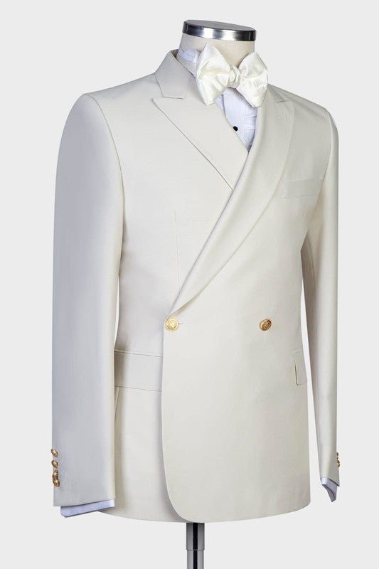 New in White Peaked Lapel Slim Fit Men Suits for Wedding-Ballbella