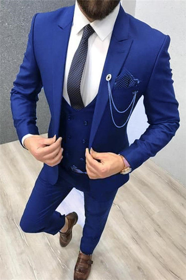 New Royal Blue Groomsmen Dress Suits Three Piece Prom Suits for Men-Ballbella