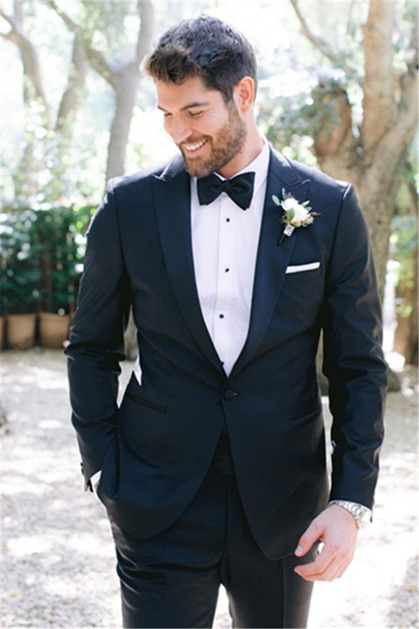 New Slim Fit Peaked Lapel Prom Mens Suits One Button Wedding Tuxedos Online-Ballbella