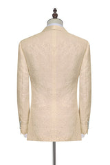 Noble Champagne Jacquard Wedding Tuxedos for Groom Silk Shawl Lapel Prom Suits-Ballbella