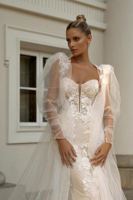 Noble sweetheart sleeveless mermaid lace Wedding Dresses-Ballbella