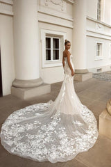 Noble sweetheart sleeveless mermaid lace Wedding Dresses-Ballbella