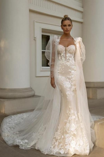 Noble sweetheart sleeveless mermaid lace Wedding Dresses-Ballbella