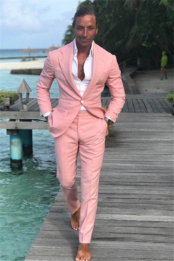 Notched Lapel Prom Tuxedos Linen Wedding Party Groomsman Suits-Ballbella