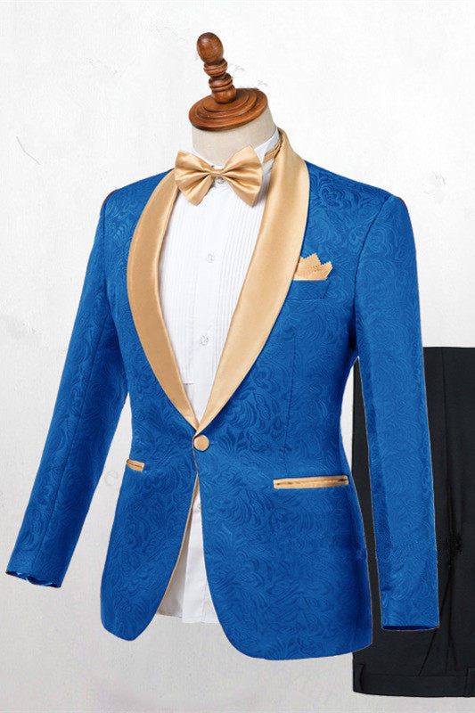 Ocean Blue Jacquard Slim Fit Wedding Suits-Ballbella
