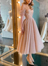 Off-The-Shoulder A-Line Sparkly Homecoming Dresses-Ballbella