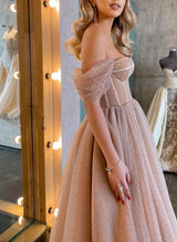 Off-The-Shoulder A-Line Sparkly Homecoming Dresses-Ballbella