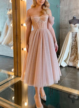 Off-The-Shoulder A-Line Sparkly Homecoming Dresses-Ballbella