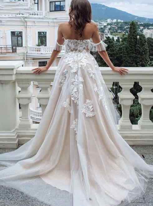 This Off The Shoulder Appliques Wedding Dresses A-line Tulle Bridal Gowns at Ballbella comes in all sizes and colors. Shop a selection of formal dresses for special occasion and weddings at reasonable price.
