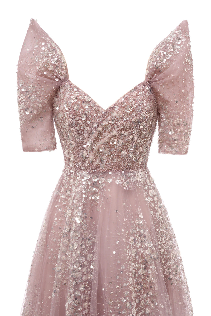 Off the shoulder Dusty Pink A-line Belt Evening Dresses Off the shoulder Dusty Pink A-line Belt Evening Dresses