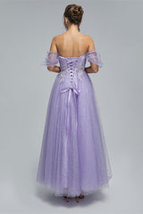Off-the-shoulder Lace Applique Ankle Length Backless Vintage Beautiful Ball Gown Prom Dress-Ballbella