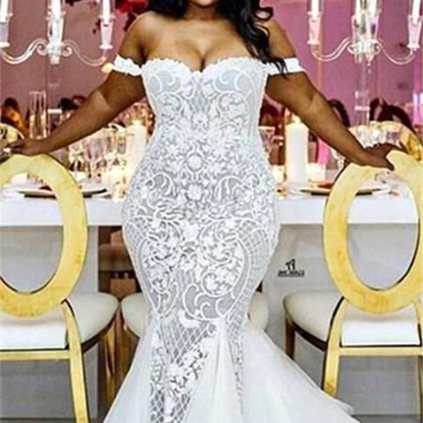 Off The Shoulder Lace Mermaid Plus Size Wedding Dresses