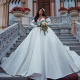 Off-the-Shoulder Long Sleeves Ball Gown Wedding Dress Online-Ballbella