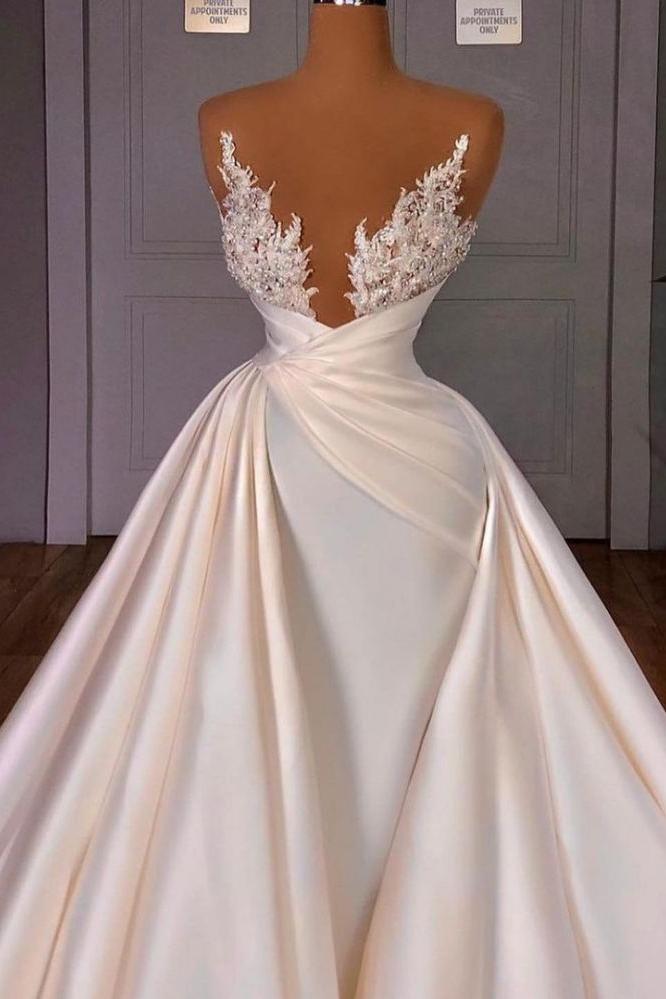 Off the Shoulder Sequined Fur Satin Wedding Party Gown Sleeveless/Long Sleevess styles-Ballbella