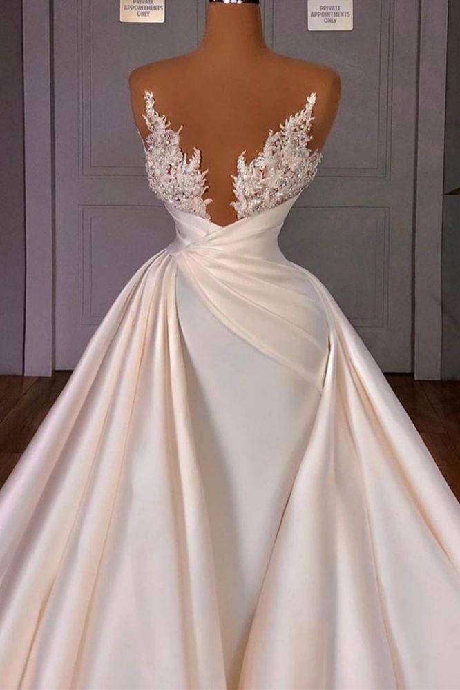Off the Shoulder Sequined Fur Satin Wedding Party Gown Sleeveless/Long Sleevess styles-Ballbella