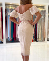 Off-the-Shoulder Sequins Short Prom Dress With Slit Party Gowns-Ballbella