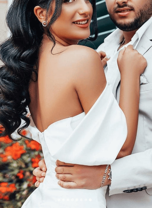 Off-The-Shoulder Sheath Fitted Slit Wedding Dresses Satin-Ballbella