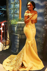Off-the-Shoulder Sparkle Beads Sequined Appliques Prom Dresses New Arrival Mermaid Beads Sequins Evening Gown-Ballbella