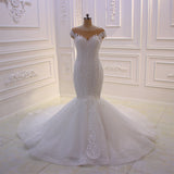 Ballbella offers Off-the-Shoulder Sweetheart White Lace Appliques Tulle Mermaid Wedding Dress at a good price from White,Ivory,Blushing Pink,Red,Champagne, Tulle to Mermaid Floor-length hem. Extra coupon to save a heap.