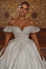 Off the ShoulderAline Ball Gown Wedding Dress Floral Lace-Ballbella