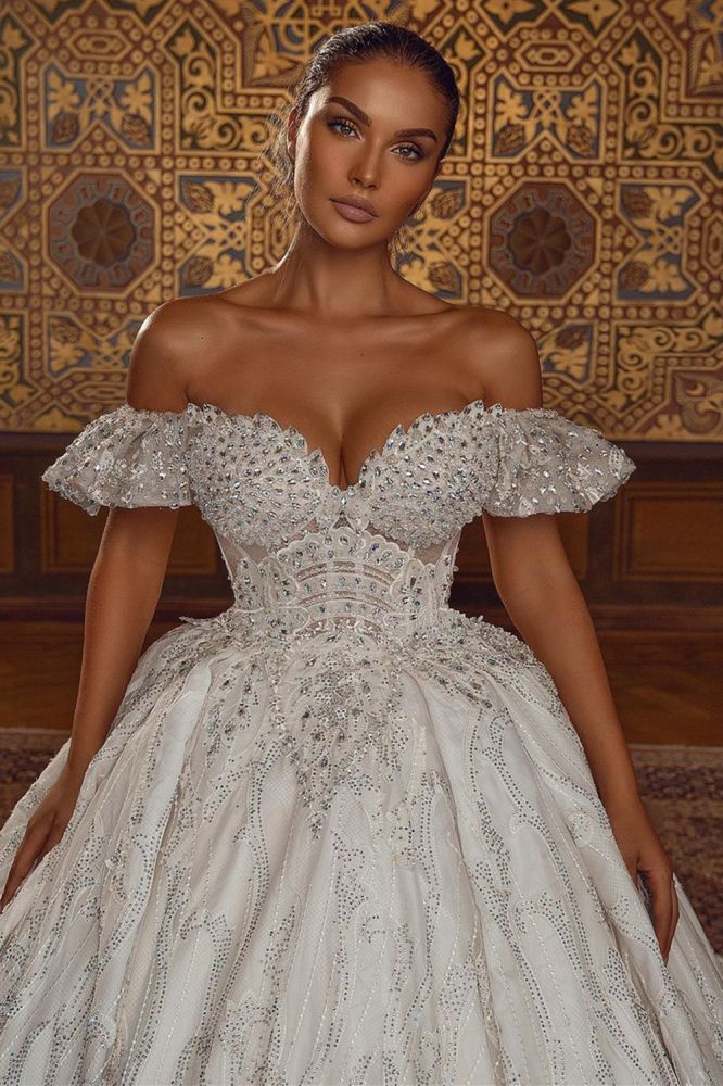 Off the ShoulderAline Ball Gown Wedding Dress Floral Lace-Ballbella