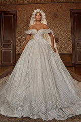 Off the ShoulderAline Ball Gown Wedding Dress Floral Lace-Ballbella