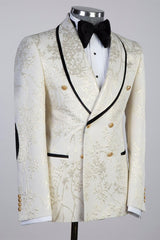 Off-White Shawl Lapel Double-Breasted Jacquard Prom Suit-Ballbella