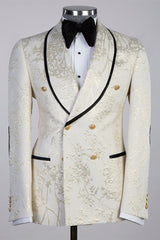 Off-White Shawl Lapel Double-Breasted Jacquard Prom Suit-Ballbella