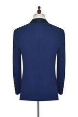 One Button Black Silk Shawl Lapel Wedding Suits for Men Custom design Blue Mens Marriage Suits-Ballbella