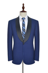 One Button Black Silk Shawl Lapel Wedding Suits for Men Custom design Blue Mens Marriage Suits-Ballbella