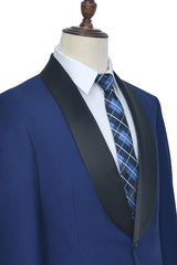 One Button Black Silk Shawl Lapel Wedding Suits for Men Custom design Blue Mens Marriage Suits-Ballbella