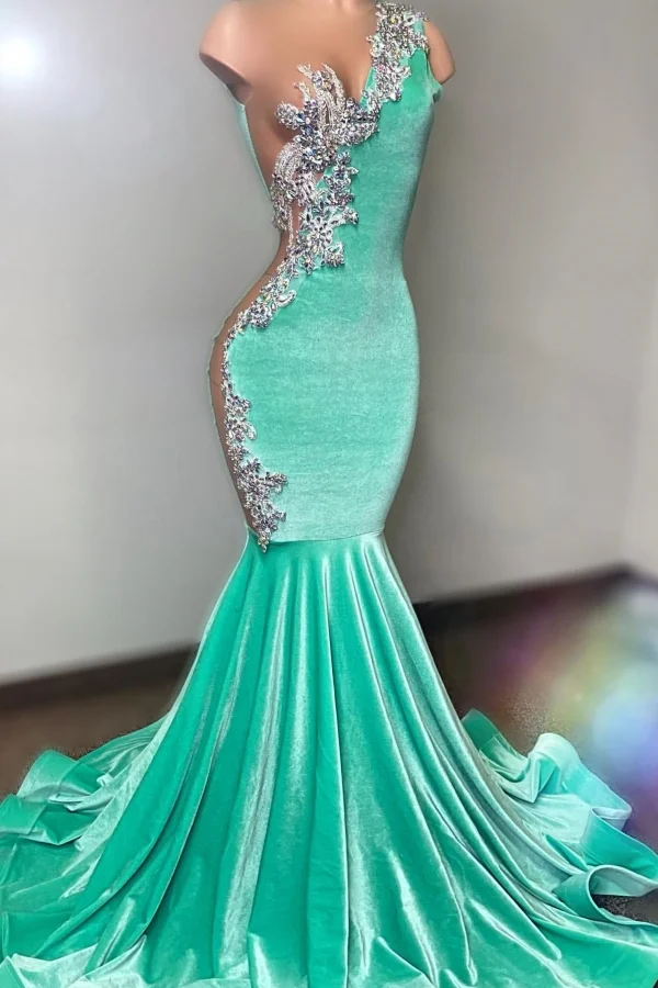 green and silver prom dresses A-line V-neck Dark Green Chiffon with Beaded Waistband Long Prom Dresses APD3046 main image 0