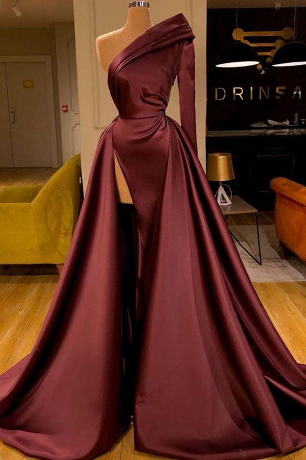 Ballbella offers One Shoulder Satin Evening Party Gowns Detachable Train at a good price from to A-line Floor-length hem. Gorgeous yet affordable Prom Dresses.
