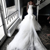 Ballbella.com supplies you One shoulder White Mermaid Bridal Gowns with Ruffles Train at reasonable price. Fast delivery worldwide. 