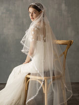 One Tier Piping Tulle Finished Edge Drop Wedding Veil-Ballbella
