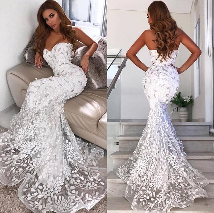 Customizing this New Arrival Open Back Leaf Appliques Chic Prom Dresses Mermaid Sweetheart Evening Dress on Ballbella. We offer extra coupons,  make Prom Dresses, Evening Dresses in cheap and affordable price. We provide worldwide shipping and will make the dress perfect for everyone.