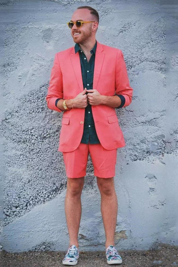 Orange Notched Lapel Men Suit with Short Pants-Ballbella