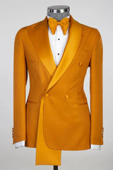 Orange Peaked Lapel Two-Layer Satin Double-Breasted Men's Suit-Ballbella