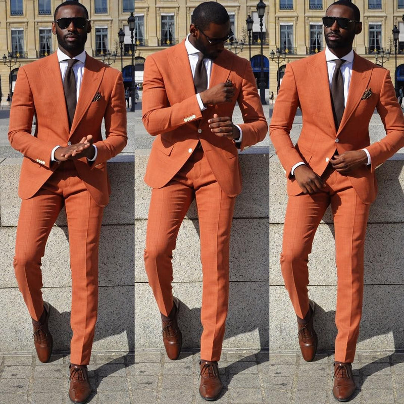 Orange Slim Fit Men Suit Peaked Lapel Prom Suits Orange Slim Fit Men Suit Peaked Lapel Prom Suits