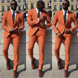 Orange Slim Fit Men Suit Peaked Lapel Prom Suits-Ballbella