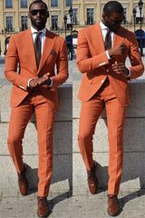 Orange Slim Fit Men Suit Peaked Lapel Prom Suits