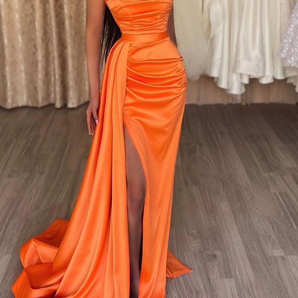 Orange Sweetheart Mermaid Prom Dress Long Split With Sequins Orange Sweetheart Mermaid Prom Dress Long Split With Sequins