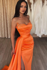 Orange Sweetheart Mermaid Prom Dress Long Split With Sequins-Ballbella