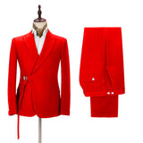 Passionate Bright Red Men's Formal Suit Online Peak Lapel Buckle Button Casual Suit for Men-Ballbella